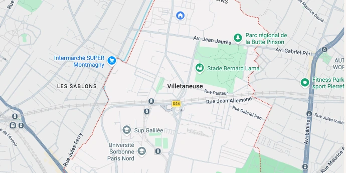 Carte Google Mapas avec Villetaneuse au centre